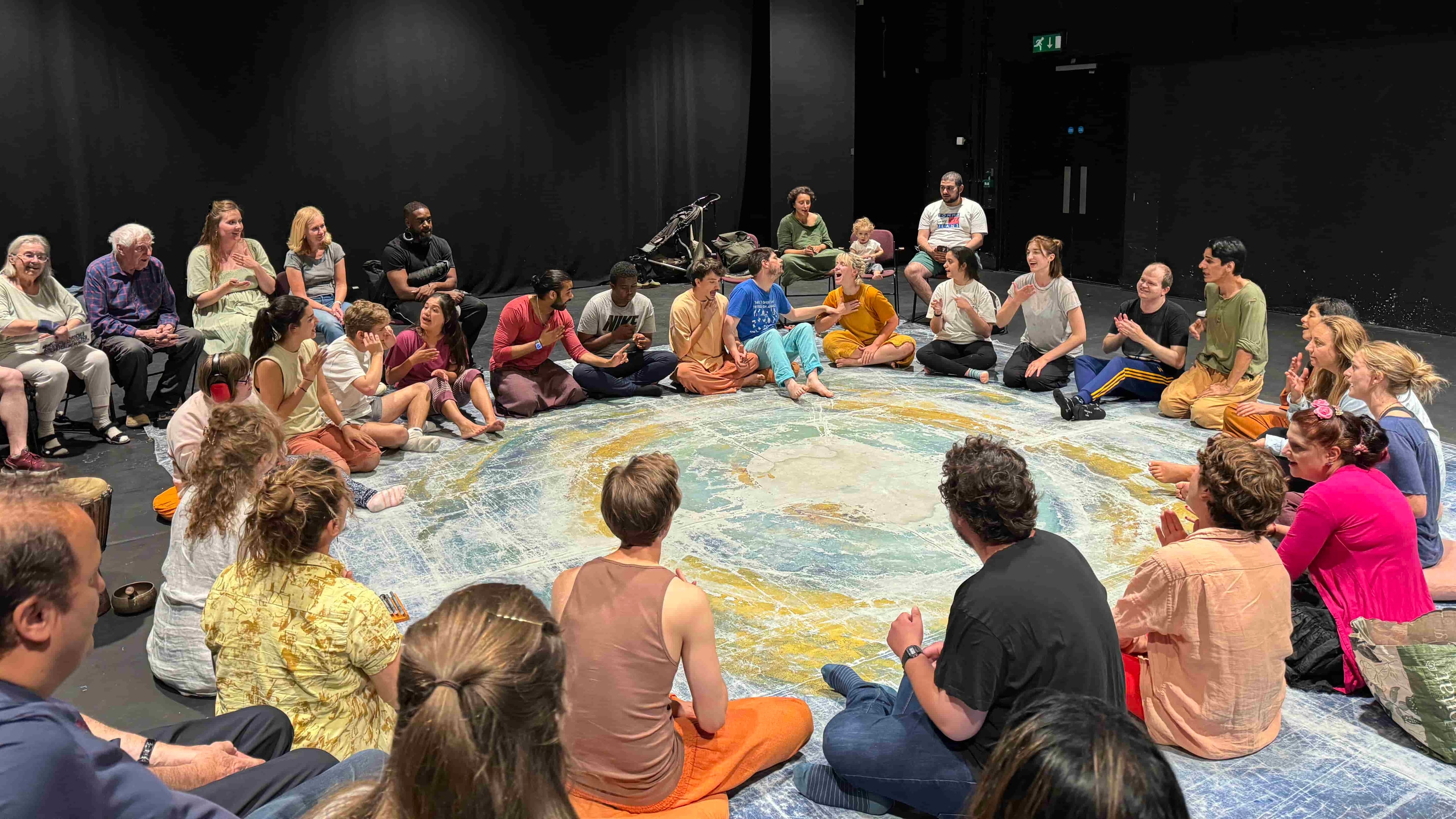 RIverside Studios 2024, autistic audience members interacting with actors in a cirlce for the adapatation of The Tempest by Shakespeare