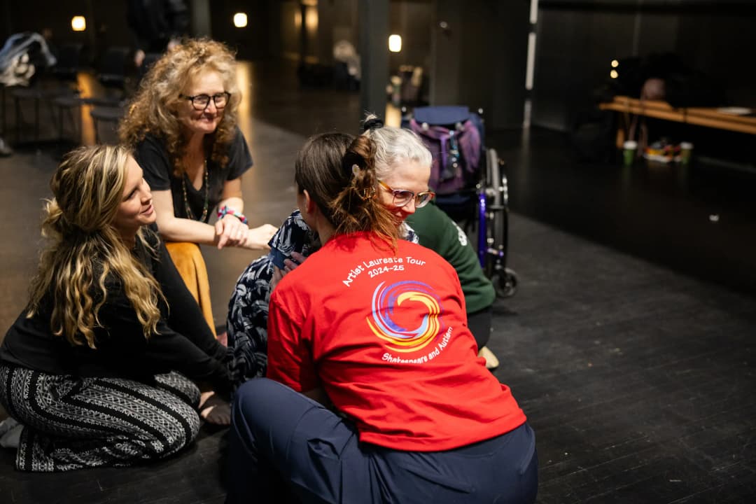 Flute Theatre participants in Ohio engaging in interactive Shakespeare and Autism sensory theatre at OSU Wexner Center, sharing expressive moments in a neurodiverse-friendly environment.